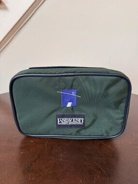 VTG Land's End Direct Merchants Bag USA USA Green Blue Zip Toiletry Bag